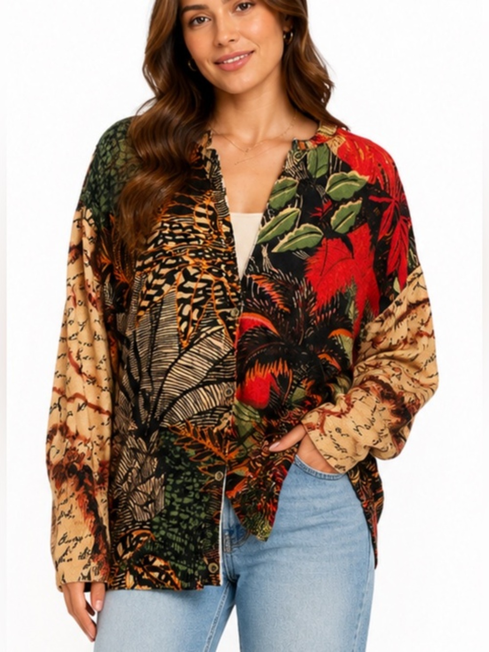 Desigual Tropical Jungle Print Lightweight Cardigan Sweater Medium